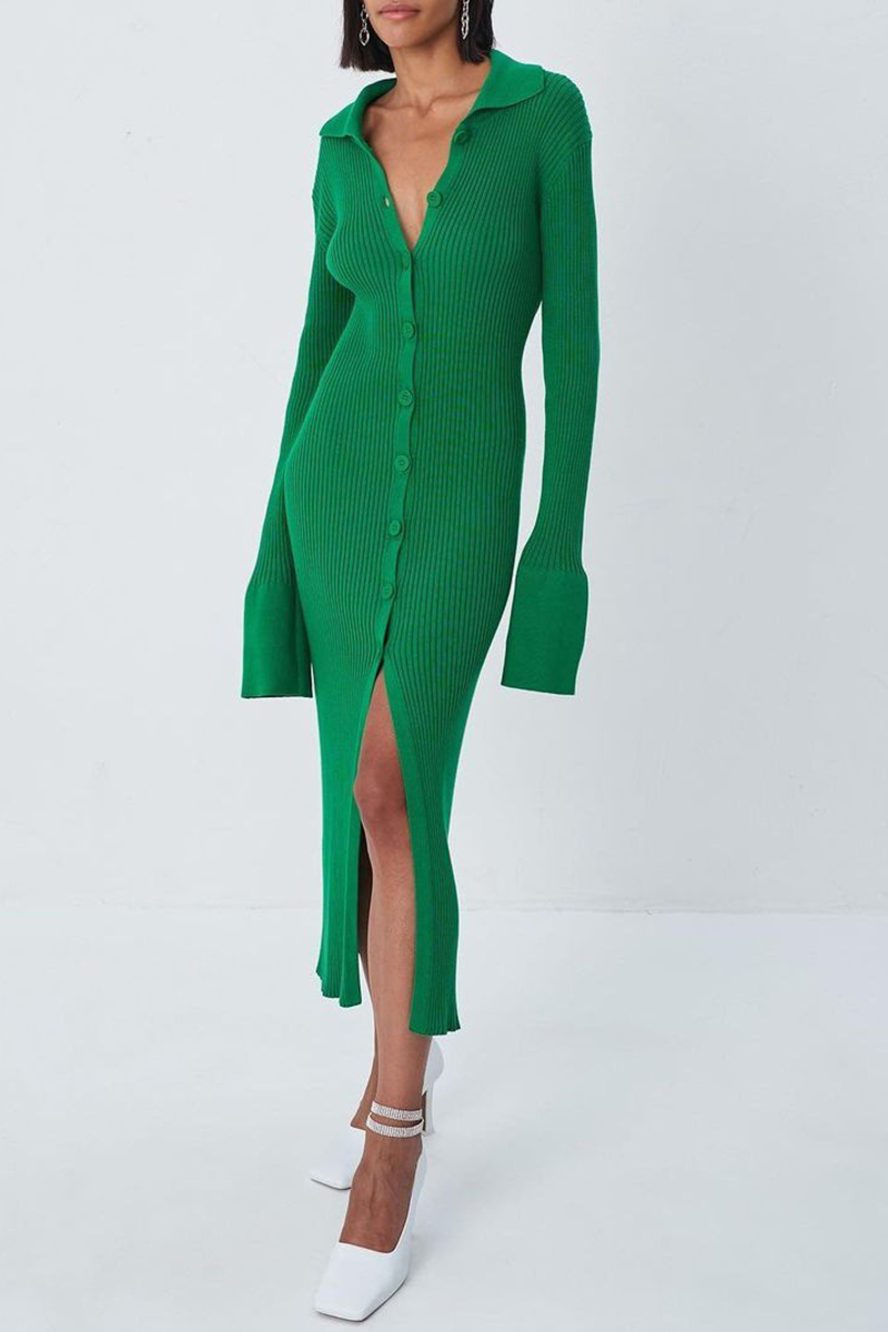 Split Joint Turndown Collar Pencil Skirt Dresses