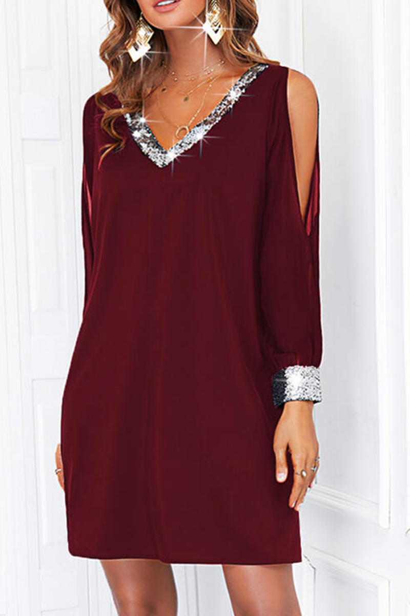 Sequins Split Joint V Neck Pencil Skirt Dresses