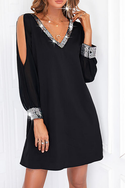 Sequins Split Joint V Neck Pencil Skirt Dresses