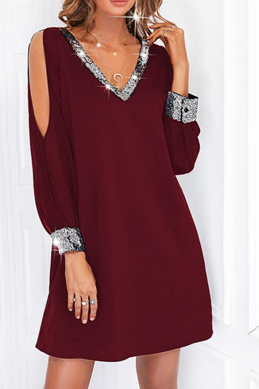 Sequins Split Joint V Neck Pencil Skirt Dresses