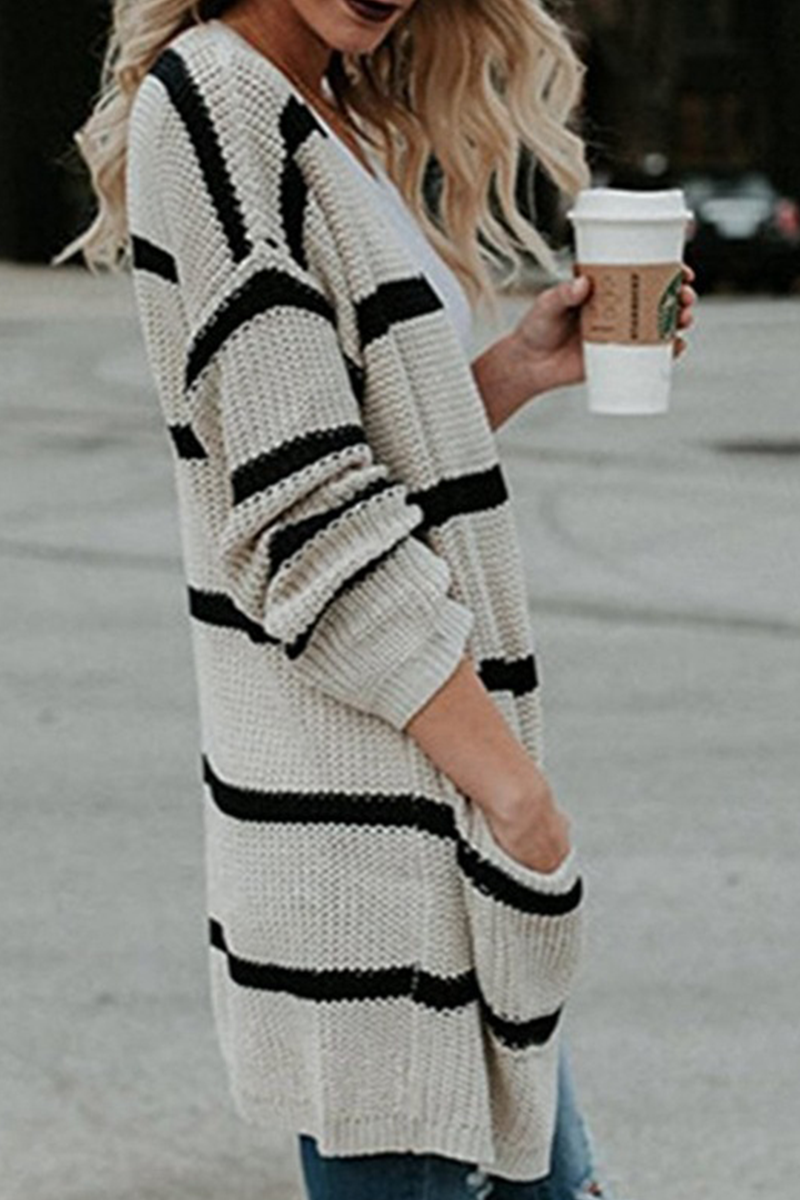 Striped Split Joint Cardigan Collar Outerwear