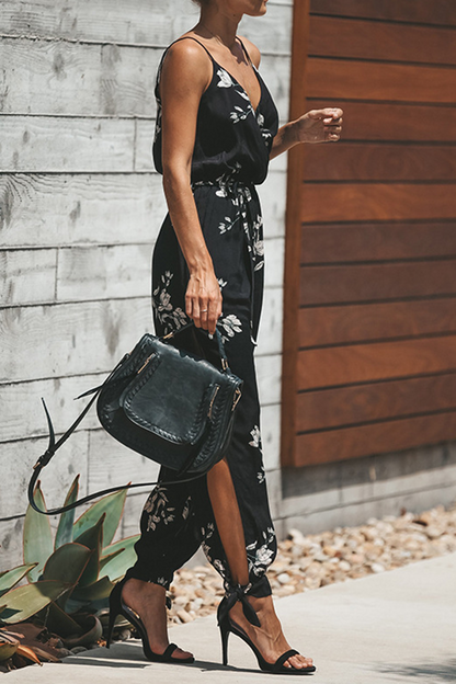 Print Patchwork Spaghetti Strap Harlan Jumpsuits(4 Colors)