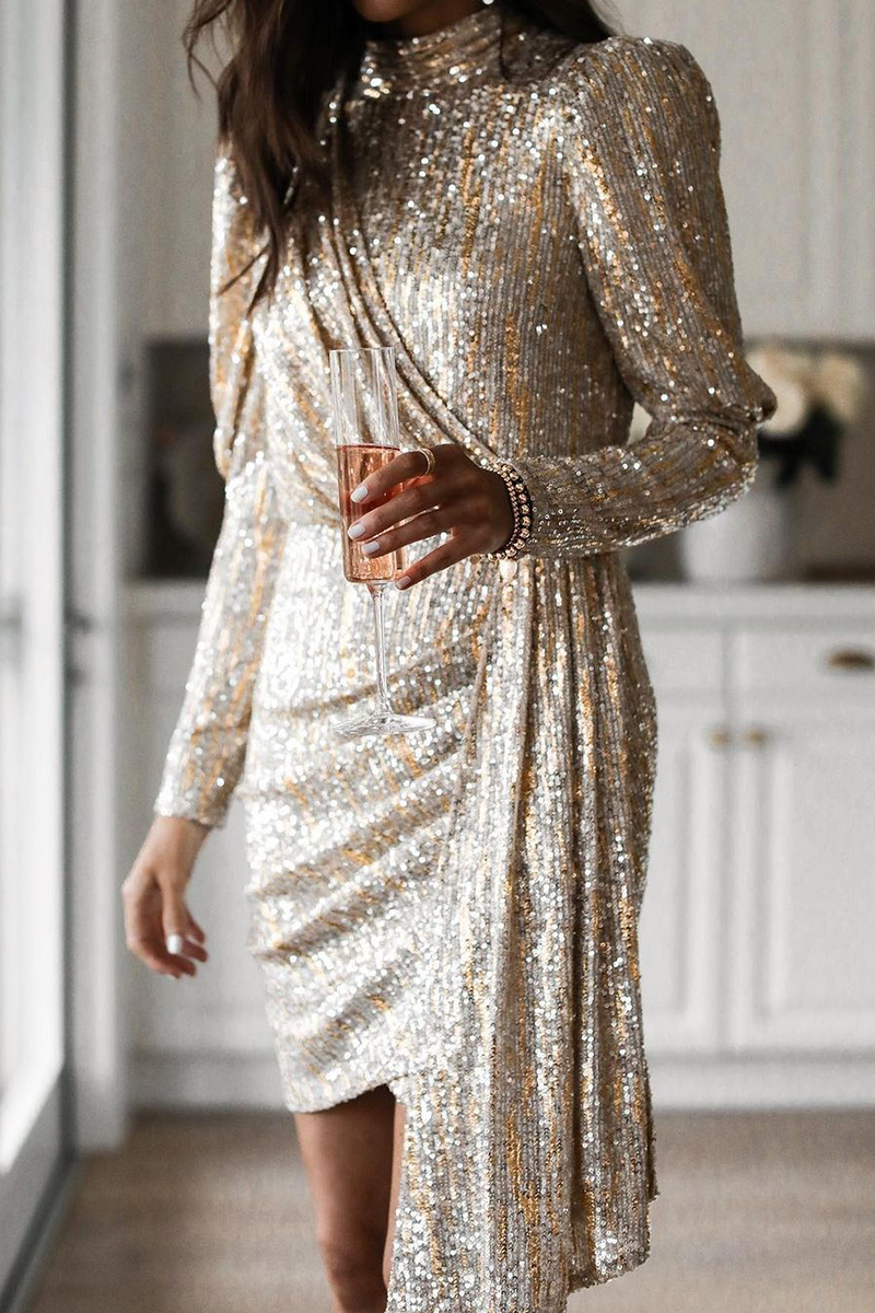 Sequins Turtleneck Pencil Skirt Dresses