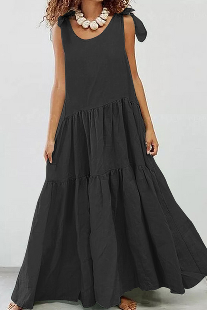 Patchwork O Neck Cake Skirt Dresses(5 Colors)