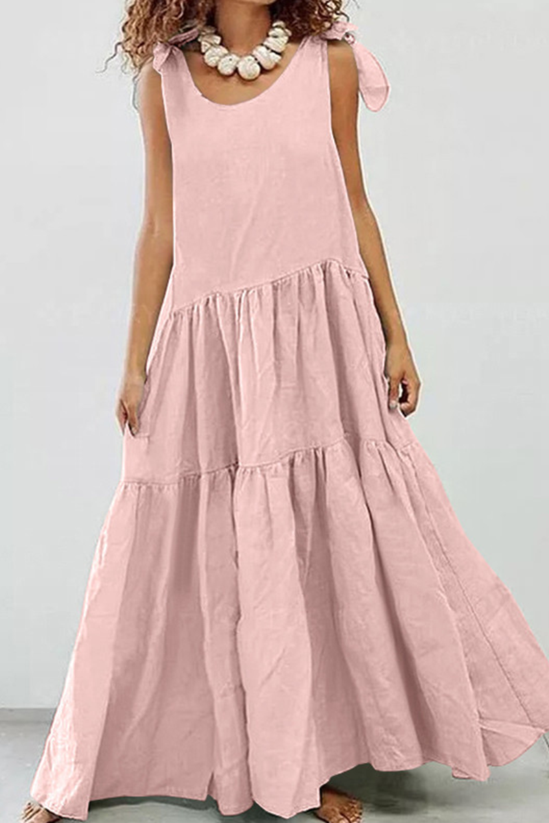 Patchwork O Neck Cake Skirt Dresses(5 Colors)