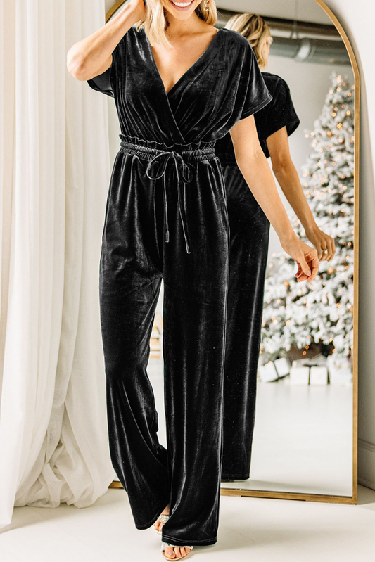 Patchwork V Neck Straight Jumpsuits
