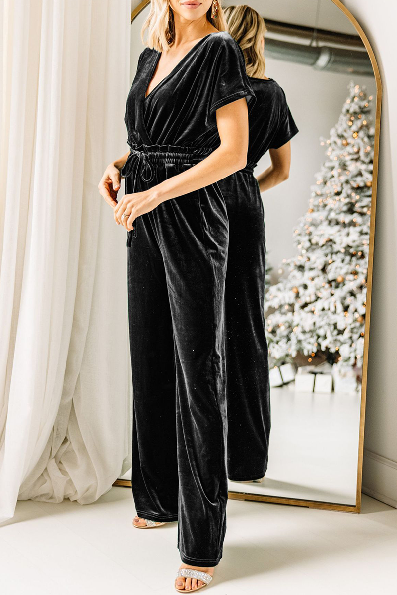 Patchwork V Neck Straight Jumpsuits