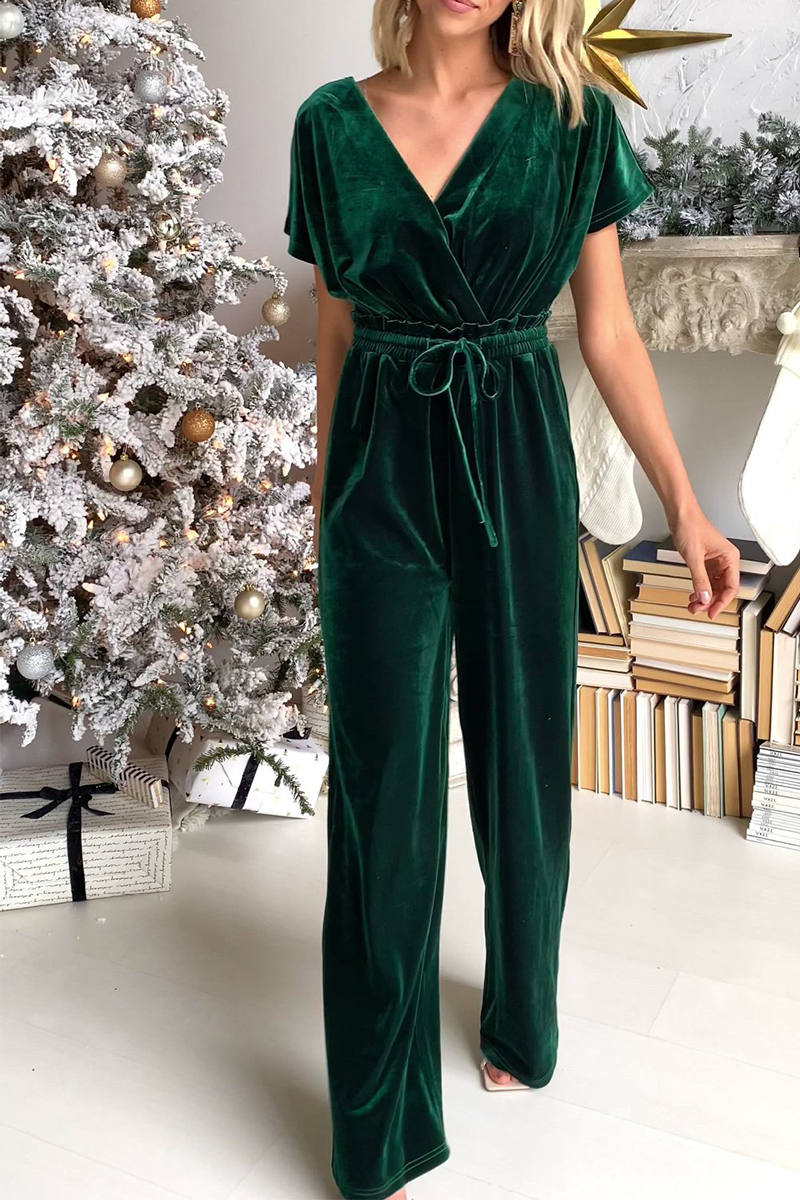 Patchwork V Neck Straight Jumpsuits