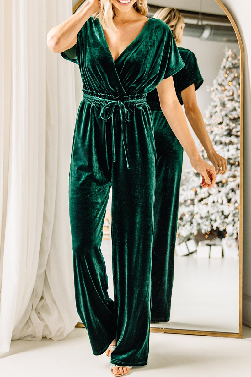 Patchwork V Neck Straight Jumpsuits