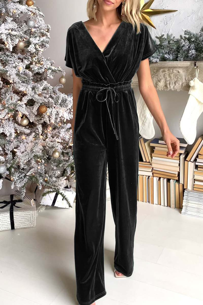 Patchwork V Neck Straight Jumpsuits