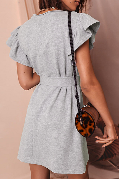 Flounce O Neck Waist Skirt Dresses