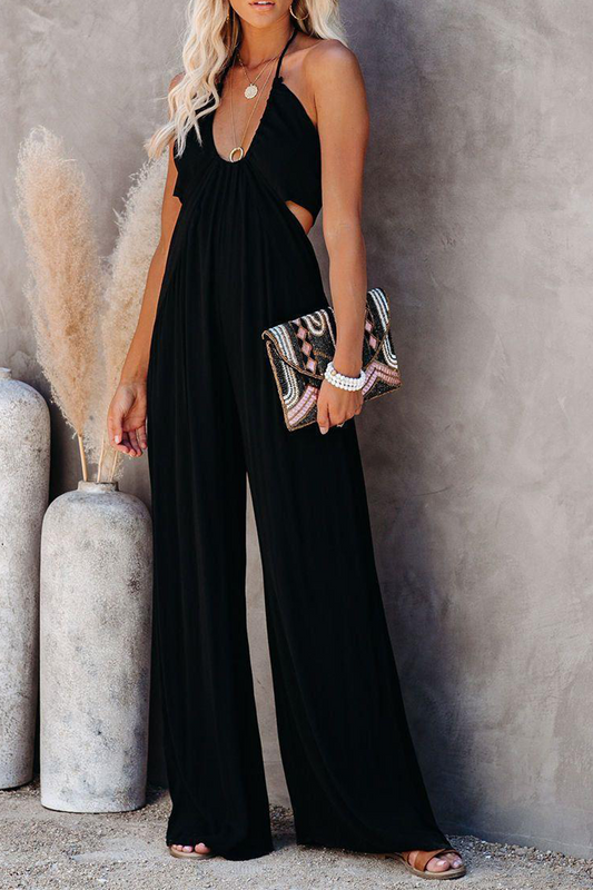 Patchwork Halter Loose Jumpsuits