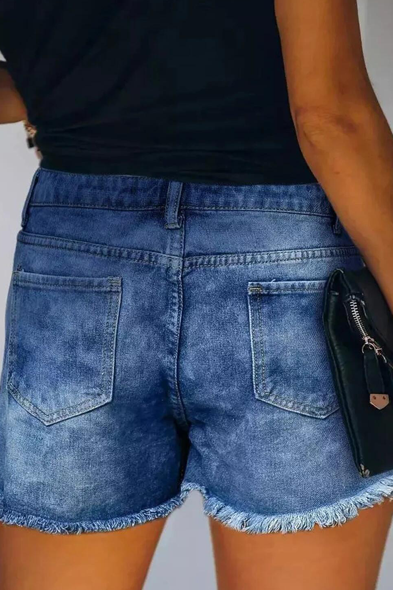 Print Ripped Mid Waist Regular Denim Shorts