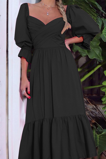 Split Joint Square Collar Waist Skirt Dresses