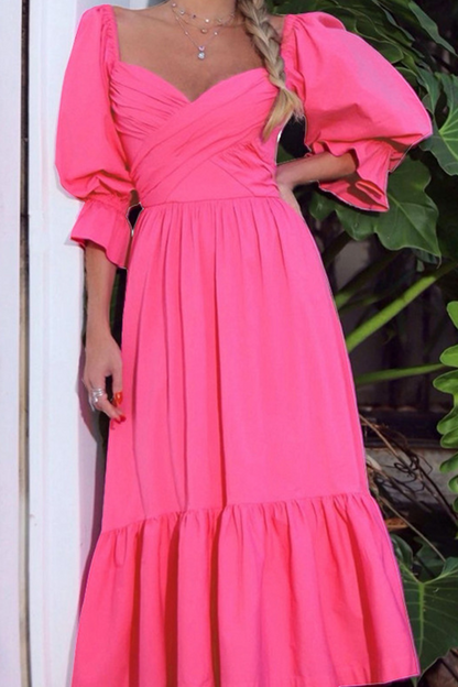 Split Joint Square Collar Waist Skirt Dresses