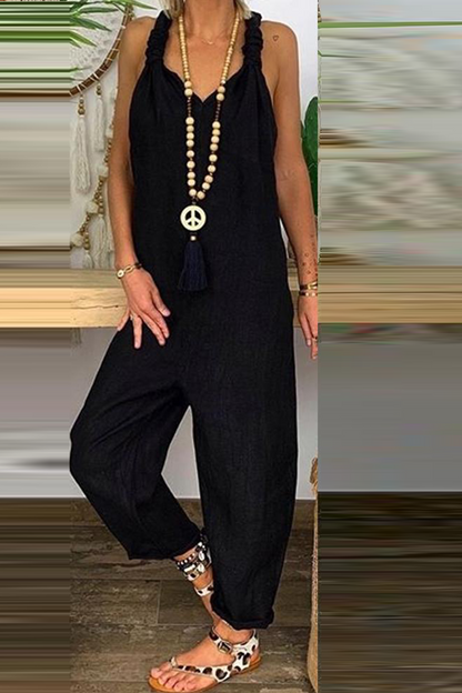 Backless Knotted V Neck Loose Jumpsuits(6 Colors)