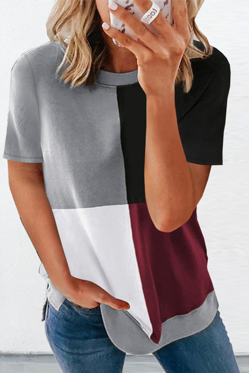 Split Joint O Neck T-shirts(2 Colors)