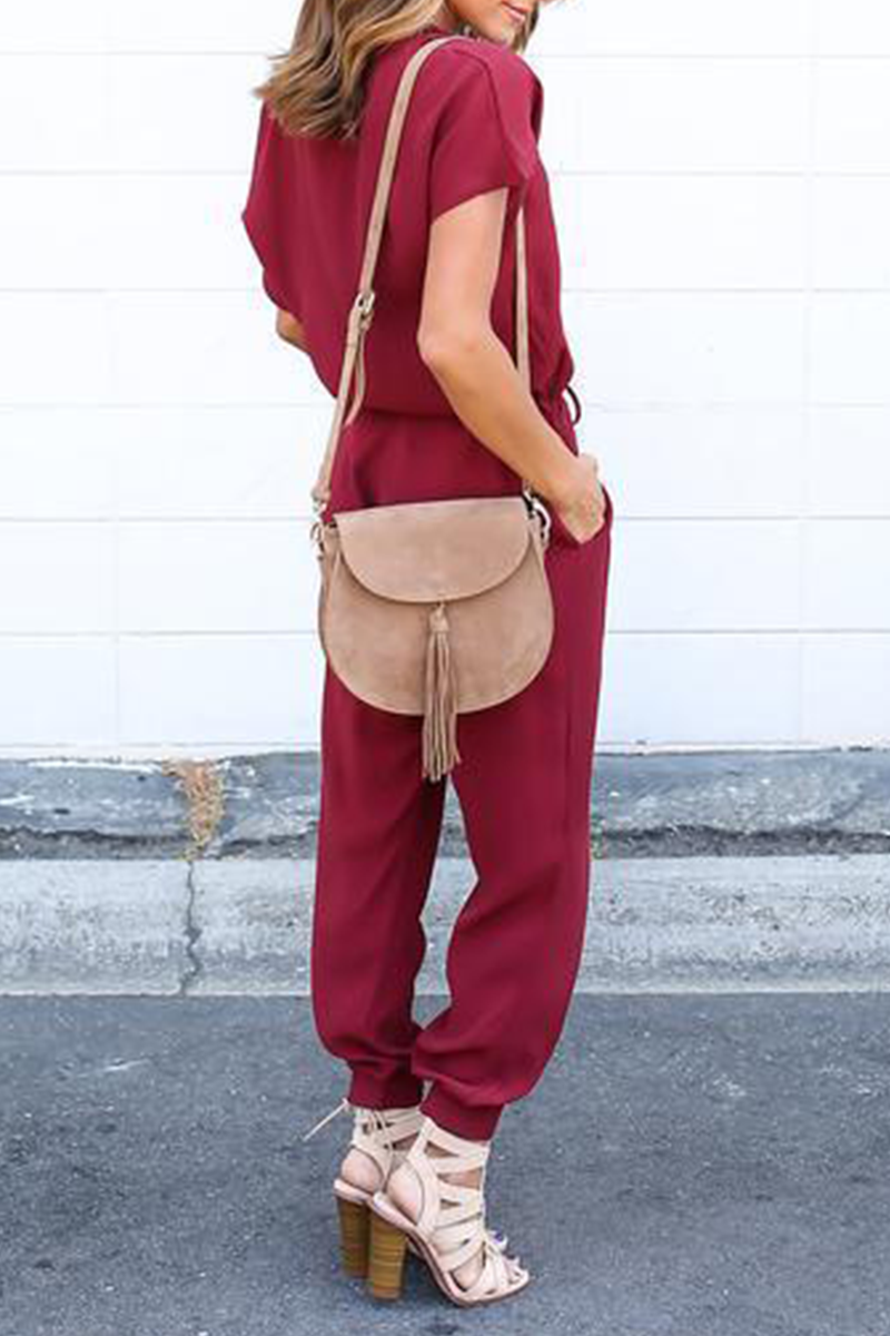 Patchwork V Neck Straight Jumpsuits(3 Colors)