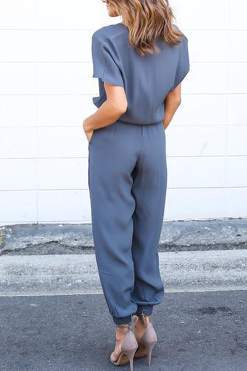 Patchwork V Neck Straight Jumpsuits(3 Colors)