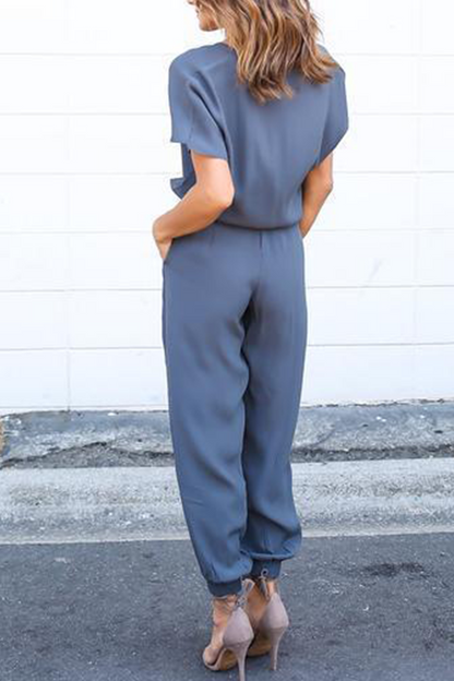 Patchwork V Neck Straight Jumpsuits(3 Colors)