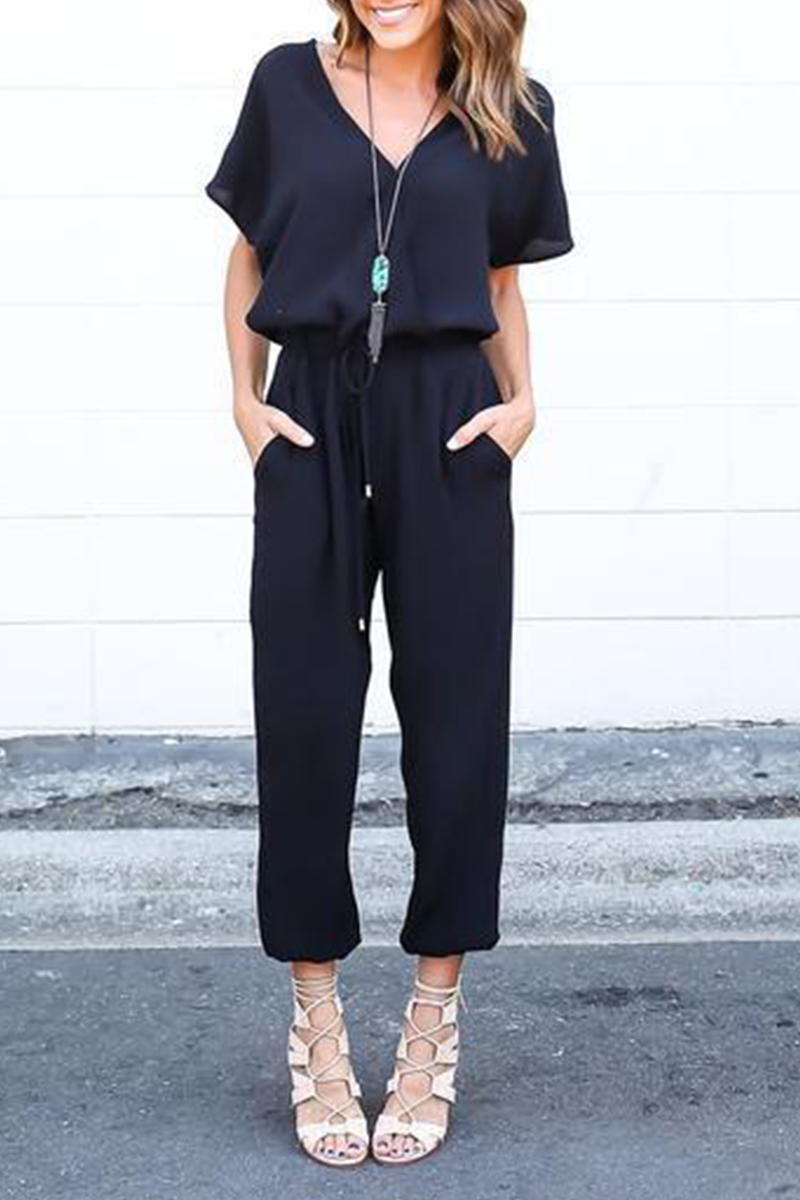 Patchwork V Neck Straight Jumpsuits(3 Colors)