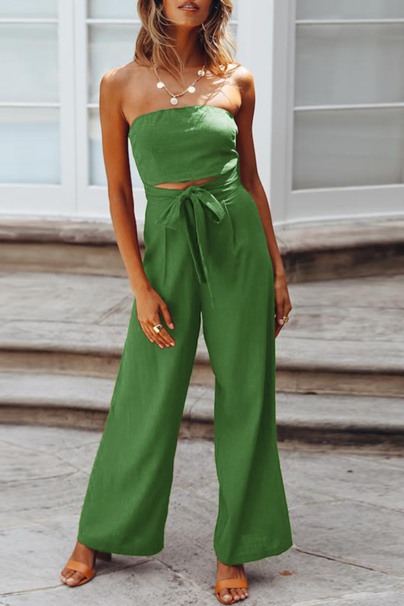 Patchwork Strapless Straight Jumpsuits(4 Colors)