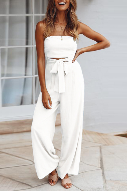 Patchwork Strapless Straight Jumpsuits(4 Colors)