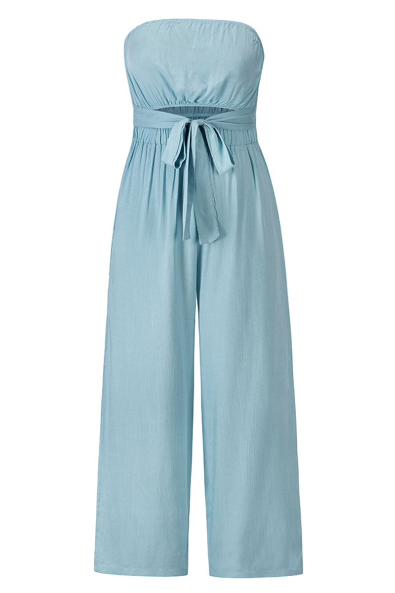 Patchwork Strapless Straight Jumpsuits(4 Colors)