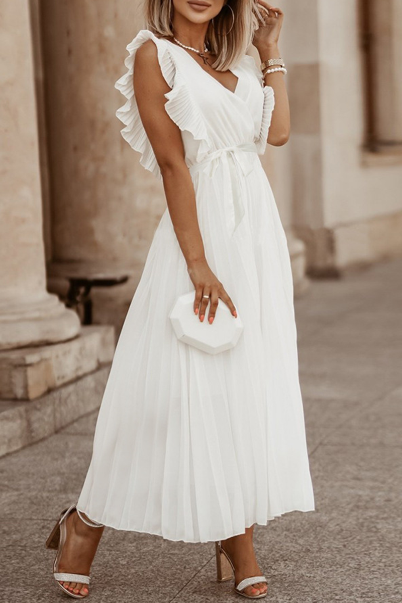 Split Joint V Neck Cake Skirt Dresses(6 Colors)