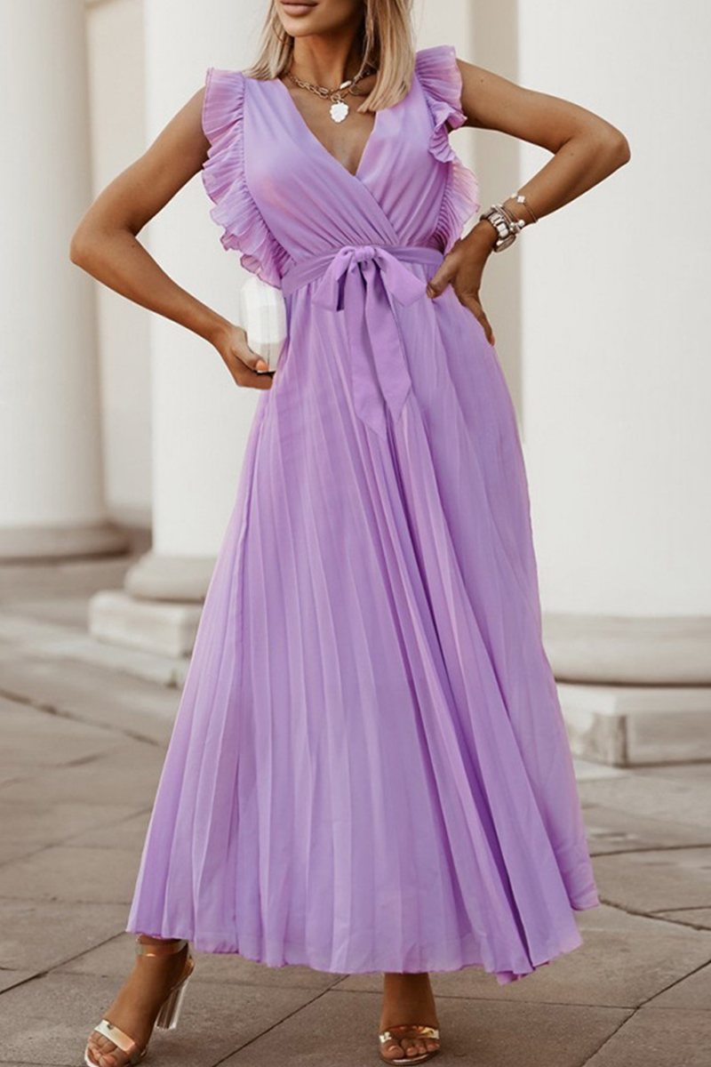 Split Joint V Neck Cake Skirt Dresses(6 Colors)