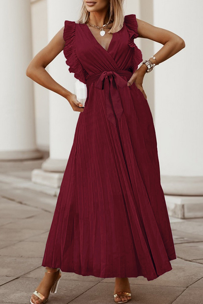 Split Joint V Neck Cake Skirt Dresses(6 Colors)