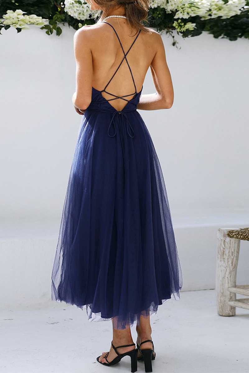 Mesh V Neck Cake Skirt Dresses(4 Colors)