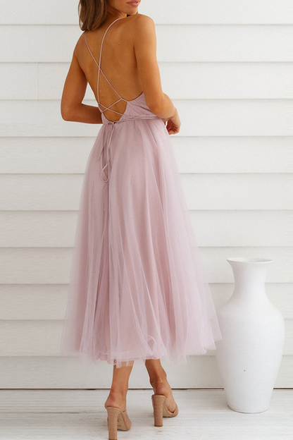 Mesh V Neck Cake Skirt Dresses(4 Colors)