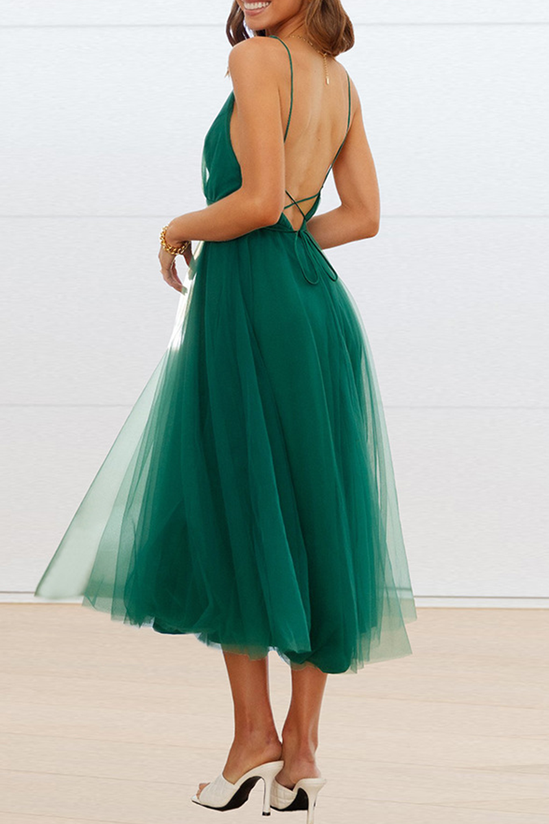 Mesh V Neck Cake Skirt Dresses(4 Colors)