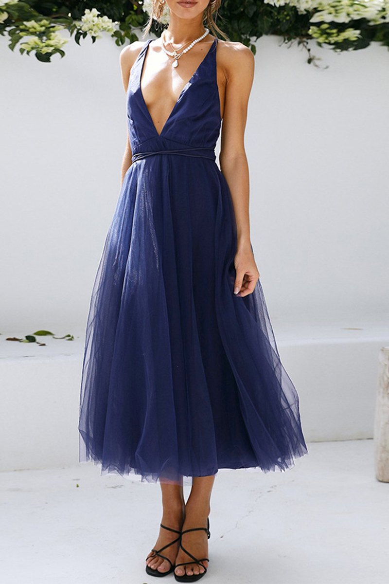 Mesh V Neck Cake Skirt Dresses(4 Colors)