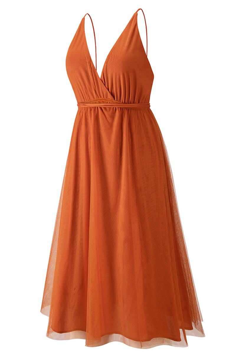 Mesh V Neck Cake Skirt Dresses(4 Colors)