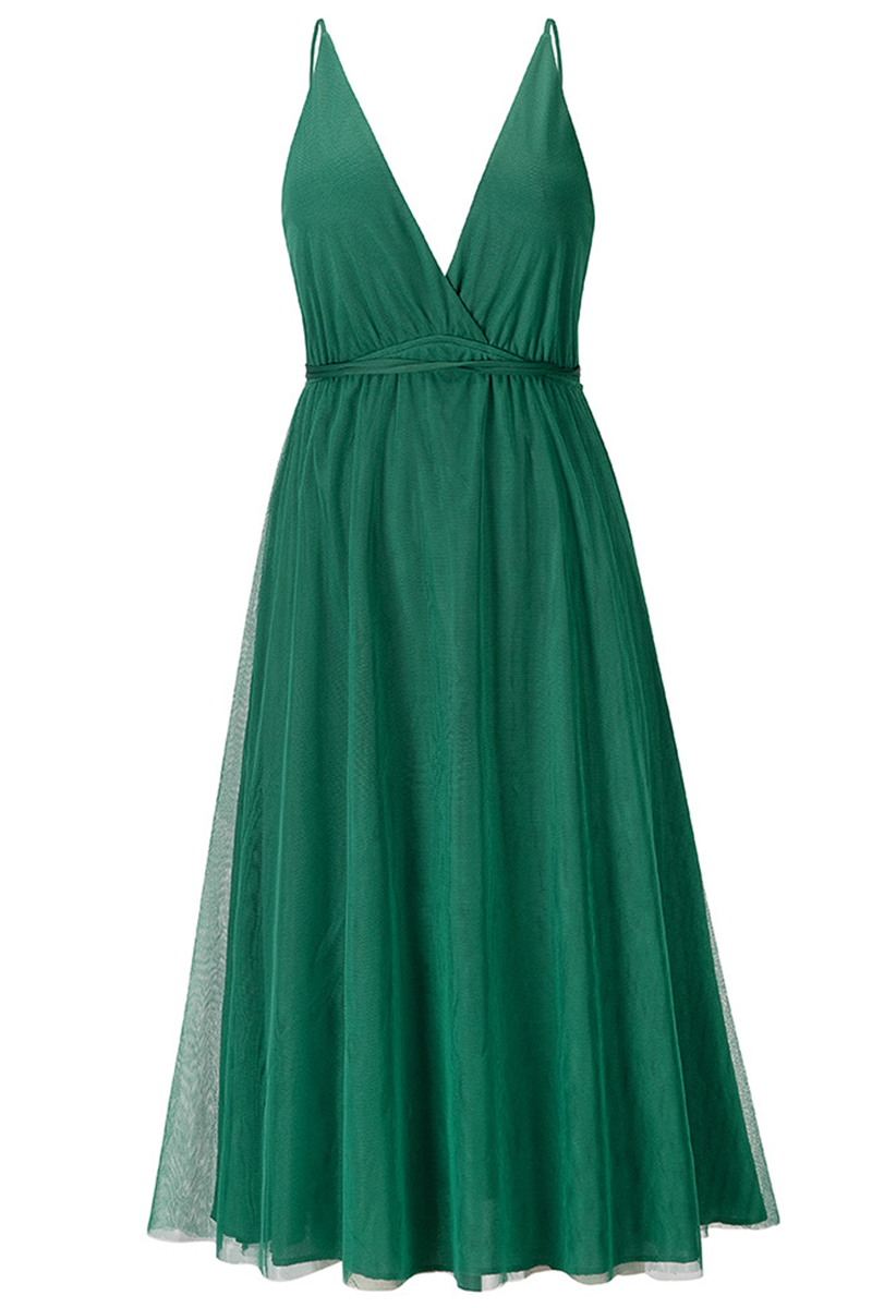 Mesh V Neck Cake Skirt Dresses(4 Colors)