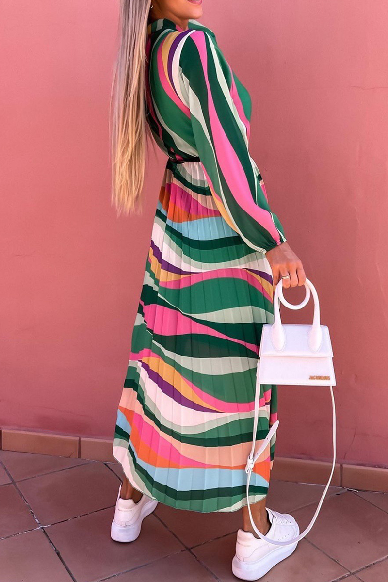 Print Split Joint Half a Turtleneck Waist Skirt Dresses