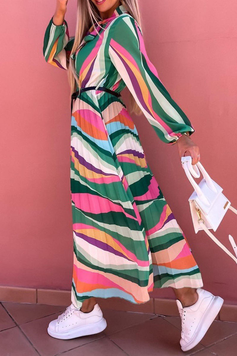Print Split Joint Half a Turtleneck Waist Skirt Dresses