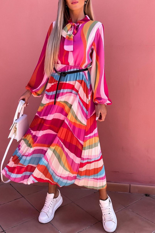 Print Split Joint Half a Turtleneck Waist Skirt Dresses