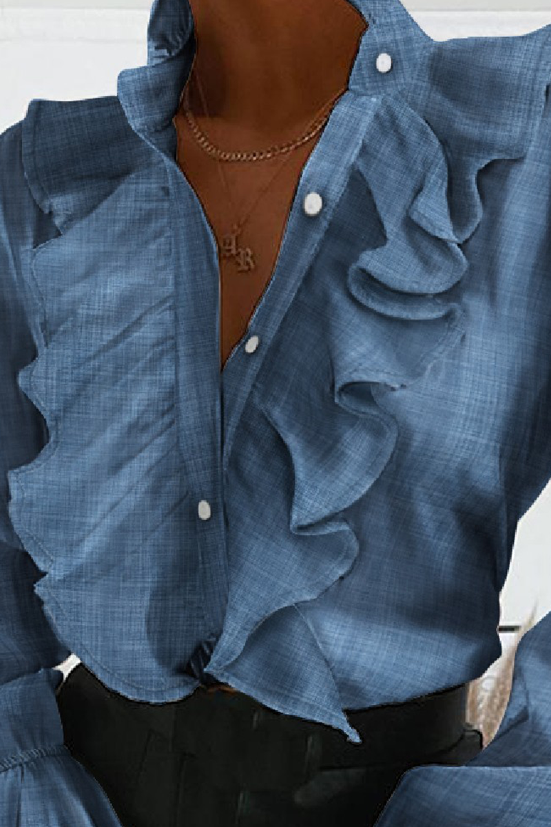 Buckle Flounce Mandarin Collar Blouses (4 Colors)