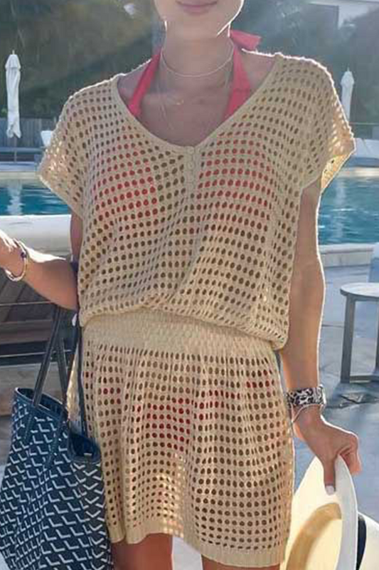 Mesh V Neck Waist Skirt Dresses(5 Colors)