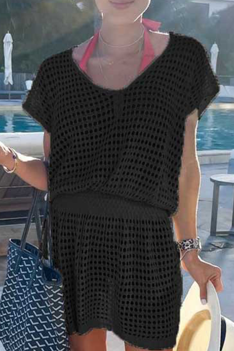 Mesh V Neck Waist Skirt Dresses(5 Colors)
