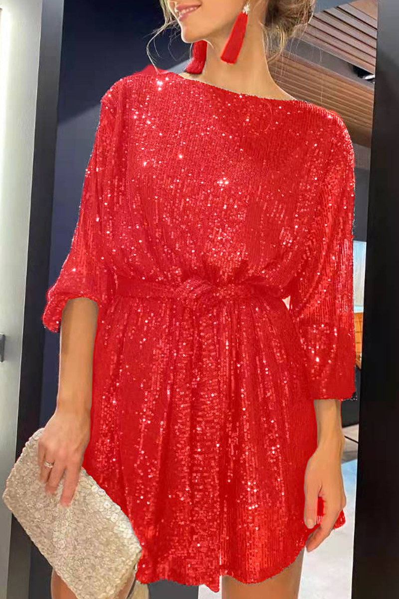 Sequins Off the Shoulder Waist Skirt Dresses(7 Colors)