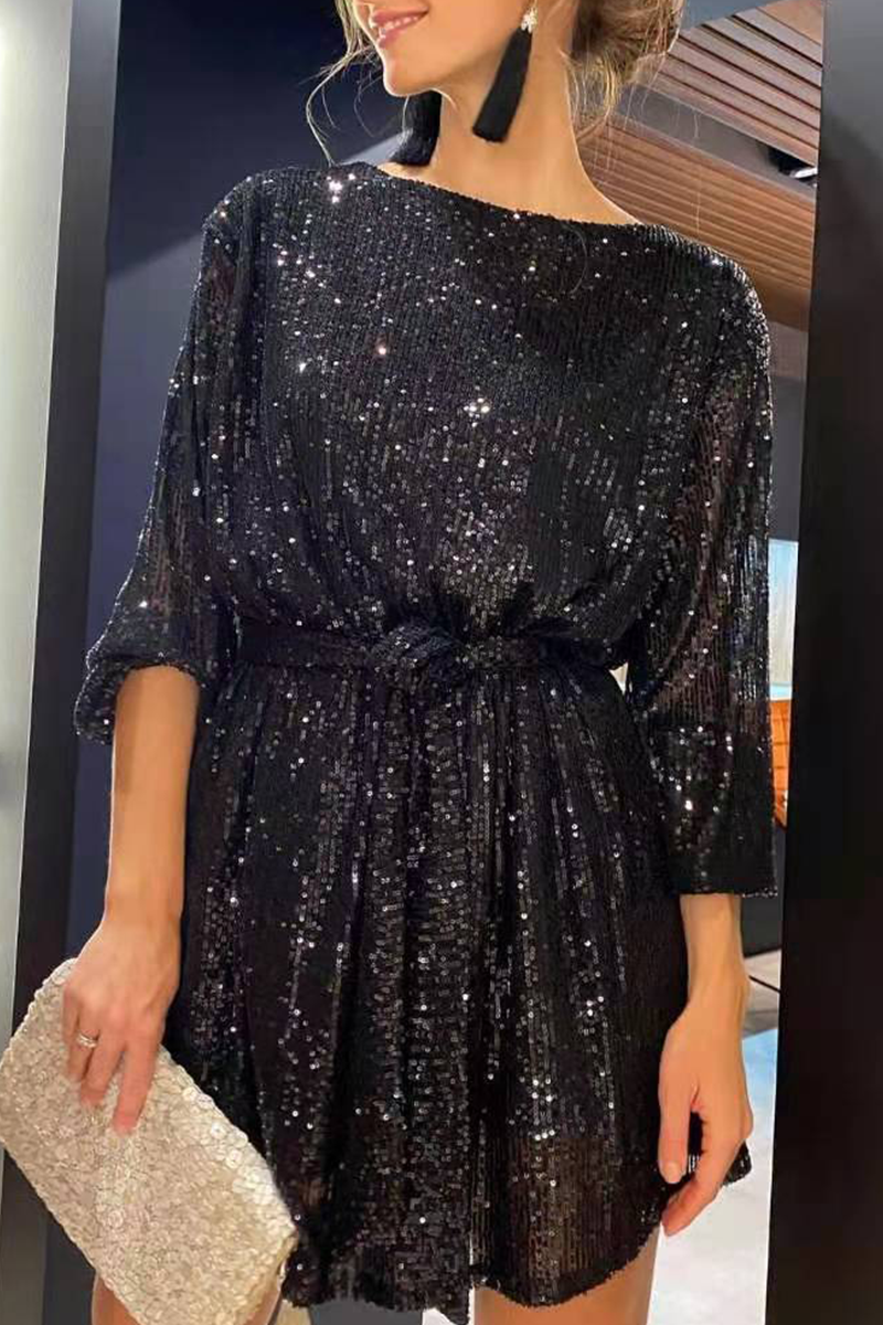 Sequins Off the Shoulder Waist Skirt Dresses(7 Colors)