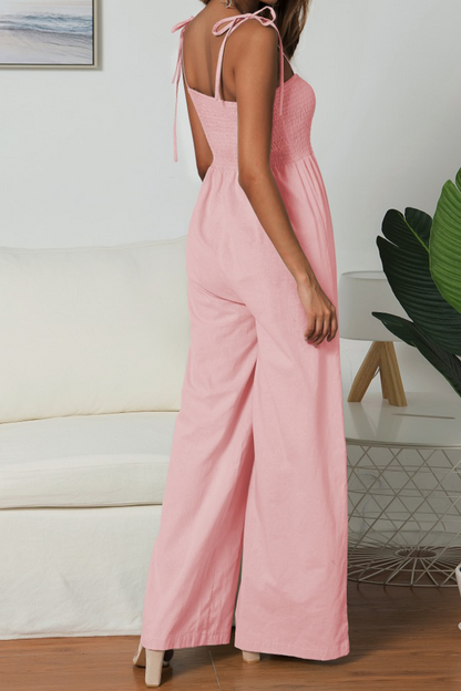 Split Joint Spaghetti Strap Loose Jumpsuits