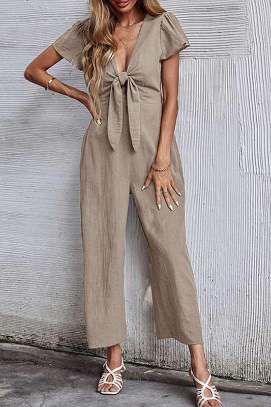 Patchwork V Neck Straight Jumpsuits