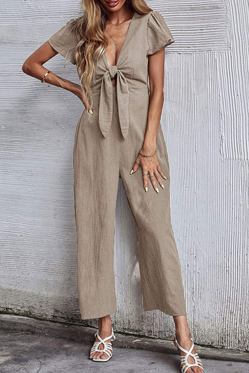 Patchwork V Neck Straight Jumpsuits