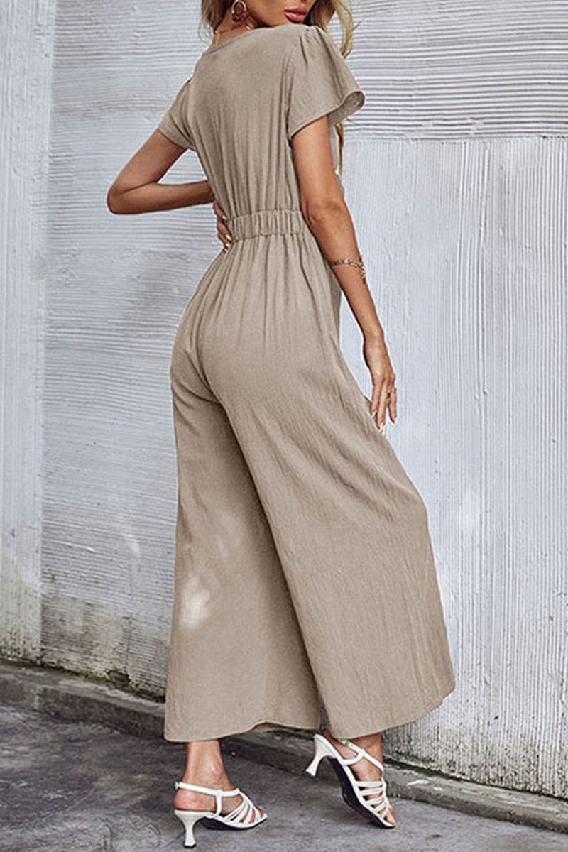 Patchwork V Neck Straight Jumpsuits