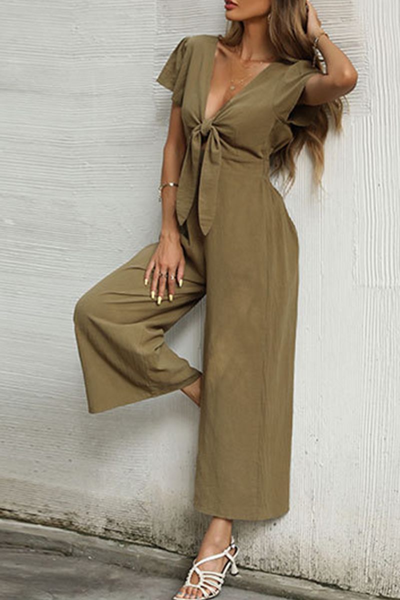 Patchwork V Neck Straight Jumpsuits